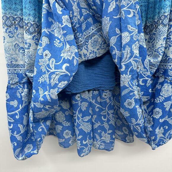 Jane Ashley Patchwork Gypsy Maxi Skirt Size 2X Blue Floral Tiered Boho Peasant - Picture 4 of 9